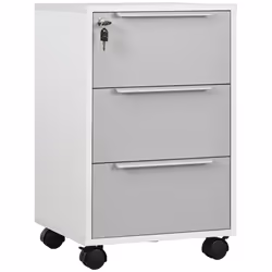 HOMCOM Modern 3-Drawer Locking File Cabinet Mobile Filing Cabinet Grey White - Additional view 8