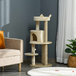 PawHut 4 Tiers 104cm Cat Tree w/ Scratching Posts Perches Hanging Ball, Cream