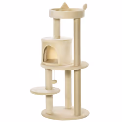 PawHut 4 Tiers 104cm Cat Tree w/ Scratching Posts Perches Hanging Ball, Cream - Additional view 8