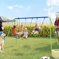 Outsunny Metal Swings Set w/ Glider, Adjustable Height, Green