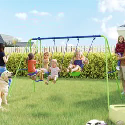 Outsunny Metal Swings Set w/ Glider, Adjustable Height, Green