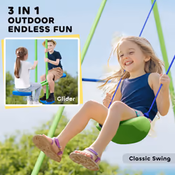 Outsunny Metal Swings Set w/ Glider, Adjustable Height, Green