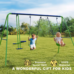 Outsunny Metal Swings Set w/ Glider, Adjustable Height, Green - Additional view 6