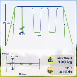 Outsunny Metal Swings Set w/ Glider, Adjustable Height, Green - Additional view 8