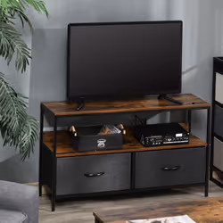 HOMCOM TV Cabinet, TV Console Unit w/ 2 Foldable Drawers Dark Grey