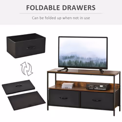 HOMCOM TV Cabinet, TV Console Unit w/ 2 Foldable Drawers Dark Grey