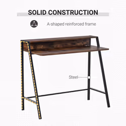 HOMCOM 2-Tier Storage Computer Workstation Metal Frame Rustic Brown 84cm