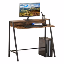 HOMCOM 2-Tier Storage Computer Workstation Metal Frame Rustic Brown 84cm - Additional view 8