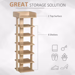 HOMCOM 7 Tier Shoe Rack Organizer Storage Shelf Wooden Display Cabinet