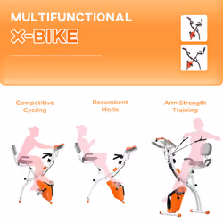 HOMCOM 2-In-1 Folding Exercise Bike with 8-Level Magnetic Resistance Orange