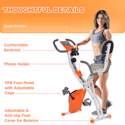 HOMCOM 2-In-1 Folding Exercise Bike with 8-Level Magnetic Resistance Orange - Additional view 5