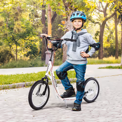 HOMCOM 90-96cm Kids Kick Scooter w/ Adjustable Handlebar Inflatable Wheels White