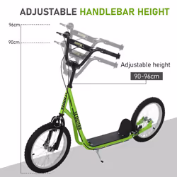 HOMCOM 90-96cm Kids Kick Scooter w/ Adjustable Handlebar Inflatable Wheels Green