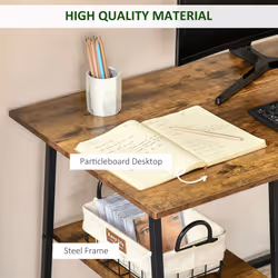 HOMCOM Writing Desk Working Station Home Office Table with 2 Shelves Steel Frame