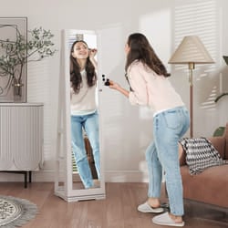 HOMCOM Jewelry Cabinet Full Length Mirror Swivel Lockable Jewelry Organizer