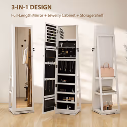 HOMCOM Jewelry Cabinet Full Length Mirror Swivel Lockable Jewelry Organizer