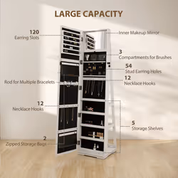 HOMCOM Jewelry Cabinet Full Length Mirror Swivel Lockable Jewelry Organizer - Additional view 4