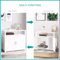 PawHut Wood Cat Litter Box Enclosure Furniture w/ Adjustable Interior Wall White - Additional view 4