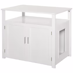 PawHut Wood Cat Litter Box Enclosure Furniture w/ Adjustable Interior Wall White - Additional view 7