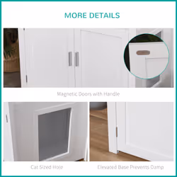 PawHut Wood Cat Litter Box Enclosure Furniture w/ Adjustable Interior Wall White - Additional view 8