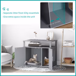 PawHut Wood Cat Litter Box Enclosure Furniture w/ Adjustable Interior Wall Grey