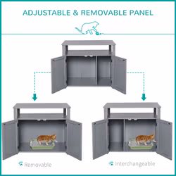 PawHut Wood Cat Litter Box Enclosure Furniture w/ Adjustable Interior Wall Grey - Additional view 4