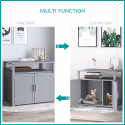 PawHut Wood Cat Litter Box Enclosure Furniture w/ Adjustable Interior Wall Grey - Additional view 5
