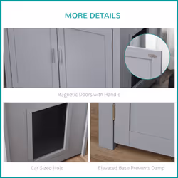 PawHut Wood Cat Litter Box Enclosure Furniture w/ Adjustable Interior Wall Grey - Additional view 6
