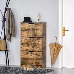 HOMCOM Shoe Cabinet Entryway Rack w/ 3 Flip Drawers Adjustable