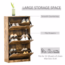 HOMCOM Shoe Cabinet Entryway Rack w/ 3 Flip Drawers Adjustable