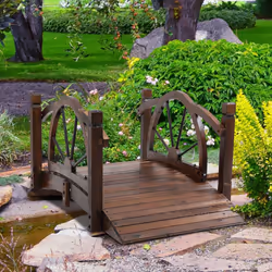 Outsunny 1.5m Wooden Garden Bridge Arc Footbridge w/ Guardrail Stained Wood