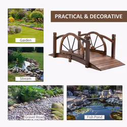Outsunny 1.5m Wooden Garden Bridge Arc Footbridge w/ Guardrail Stained Wood - Additional view 4