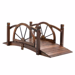 Outsunny 1.5m Wooden Garden Bridge Arc Footbridge w/ Guardrail Stained Wood - Additional view 8