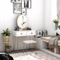 HOMCOM Dressing Table Set With LED Mirror & Stool 2 Drawers Makeup Desk