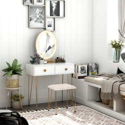 HOMCOM Dressing Table Set With LED Mirror & Stool 2 Drawers Makeup Desk