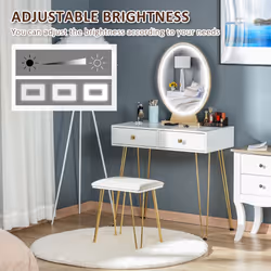 HOMCOM Dressing Table Set With LED Mirror & Stool 2 Drawers Makeup Desk
