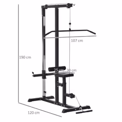 HOMCOM Exercise Pulldown Machine Power Tower with Adjustable Seat Cables