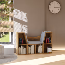 HOMCOM Cube Bookshelf Organizer with Reading Seat, Six Cubes, Brown