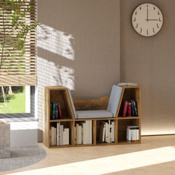 HOMCOM Cube Bookshelf Organizer with Reading Seat, Six Cubes, Brown