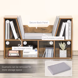 HOMCOM Cube Bookshelf Organizer with Reading Seat, Six Cubes, Brown