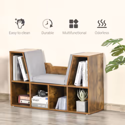 HOMCOM Cube Bookshelf Organizer with Reading Seat, Six Cubes, Brown