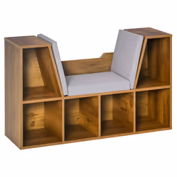 HOMCOM Cube Bookshelf Organizer with Reading Seat, Six Cubes, Brown - Additional view 4