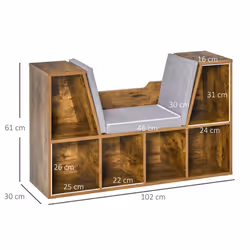 HOMCOM Cube Bookshelf Organizer with Reading Seat, Six Cubes, Brown - Additional view 5