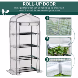 Outsunny Mini Greenhouse 4-Tier Portable Plant House Shed PE Cover, White - Additional view 4