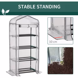 Outsunny Mini Greenhouse 4-Tier Portable Plant House Shed PE Cover, White - Additional view 5