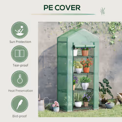 Outsunny Mini Greenhouse 4-Tier Portable Plant House Shed w/ PE Cover, Green - Additional view 11