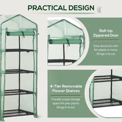 Outsunny Mini Greenhouse 4-Tier Portable Plant House Shed w/ PE Cover, Green