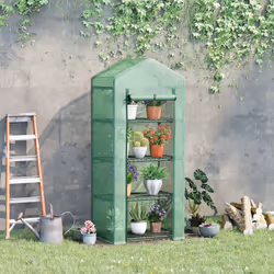 Outsunny Mini Greenhouse 4-Tier Portable Plant House Shed w/ PE Cover, Green - Additional view 6