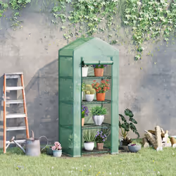 Outsunny Mini Greenhouse 4-Tier Portable Plant House Shed w/ PE Cover, Green - Additional view 9
