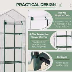 Outsunny Mini Greenhouse 4-Tier Portable Plant House Shed w/ PE Cover, White - Additional view 4